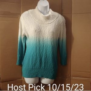 HP Women's BCX Teal to White Ombre Sweater, L